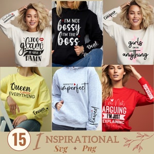 Pacchetto Svg ispiratore, pacchetto Png motivazionale, pacchetto Png amore per se stessi, benedetto, emancipazione femminile, pacchetto Svg felpa con maniche, clipart