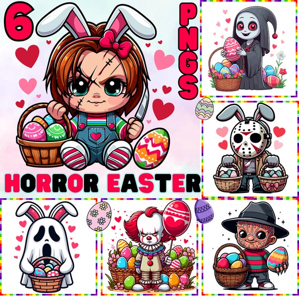 6 Horror Easter Png Bundle, Horror Killer Movie Character Png, Horror Ghost  Png, Funny Bunny Easter Png, Easter Love Sublimation, Scary