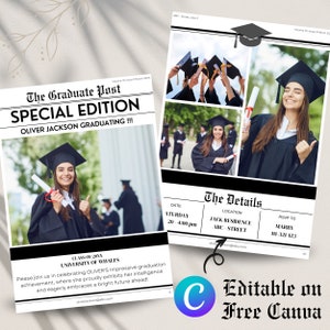Newspaper Graduation Announcement Template, Graduation Invitation Template Newspaper, Graduation Newspaper Template Canva For Photography
