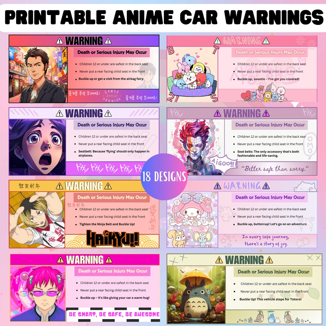 18 Anime Warning Sticker for Car Visors, Car Warning Stickers, Visor Anime Sticker, Digital