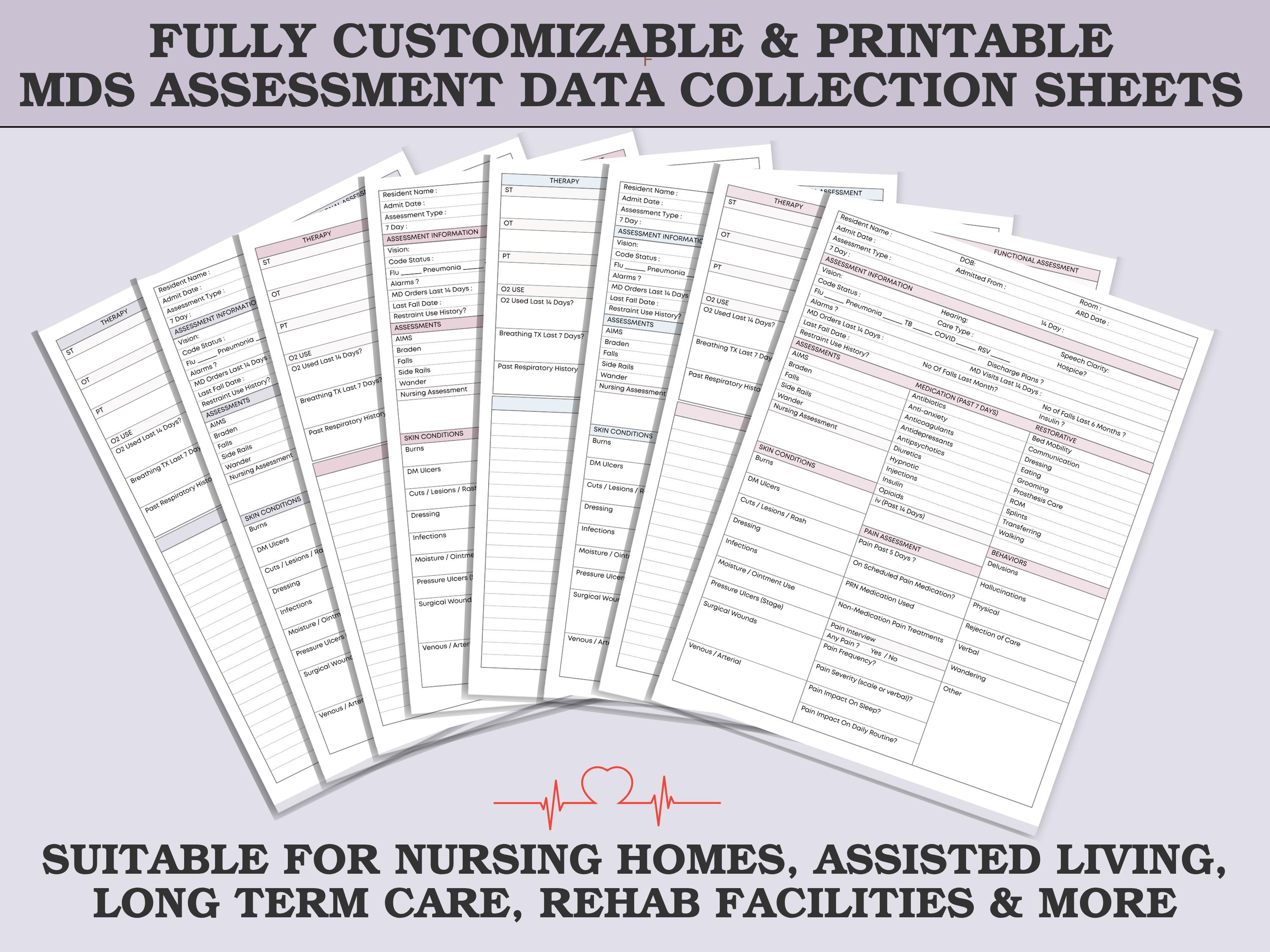 MDS Assessment Data Collection Printable Worksheet for MDS 3.0 ...