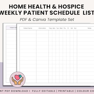 Hospice & Home Health Weekly Patient Visit Schedule - Printable Nurse Planner Sheet | Track Patient Care and Visit Frequency - PDF + Canva