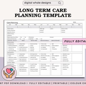 Long Term Care Plan Template for Nursing Homes, Assisted Living Facilities, Hospice and Home Care Settings, Printable PDF & Edit in Canva