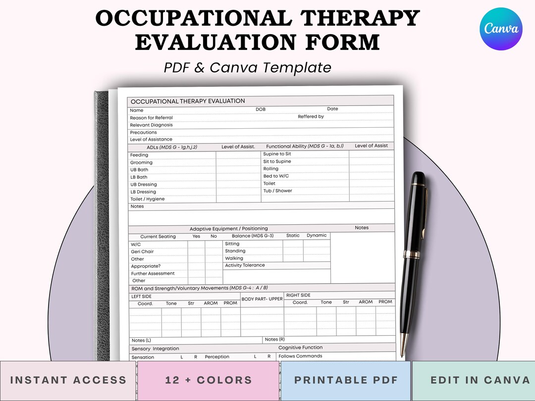 Occupational Therapy Evaluation Form- One Page OT Assessment Template ...