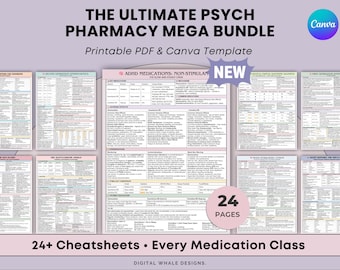 Mega Bundle ultime pour les psychiatres - Plus de 25 aide-mémoire pour les cours de médication - Guide des médicaments psychiatriques