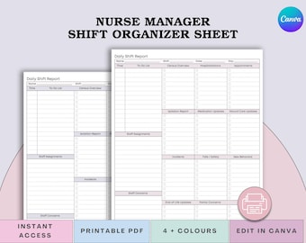 Hoja de informe diario del jefe de enfermería - Organizador de turnos de cuidados a largo plazo/rehabilitación - Reunión de la unidad del supervisor de enfermería - Canva