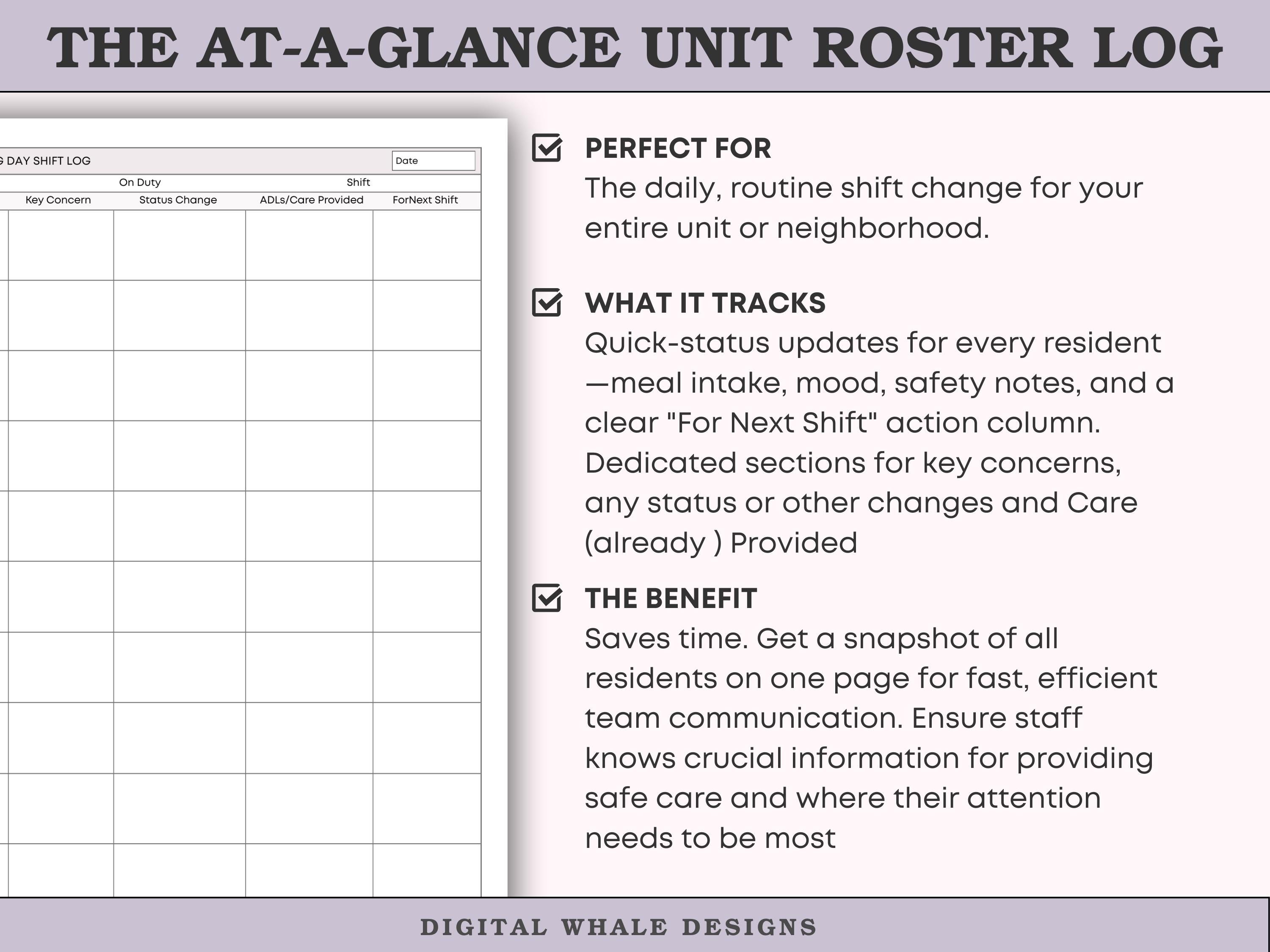 Assisted Living Shift Report Sheets | Unit Roster Nursing Handoff Tool ...