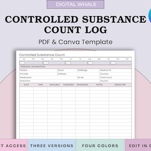 Controlled Substance Count Log: Nurse Medication Tracker (Printable PDF & Canva Template