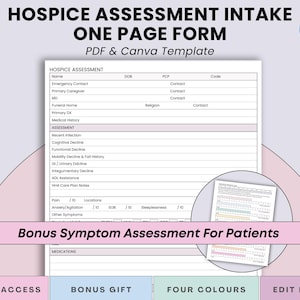 One Page Hospice Assessment Start Of Care Sheet Template for Hospice, Home Health Nurses & Nurse Managers - Patient Assessment Documentation