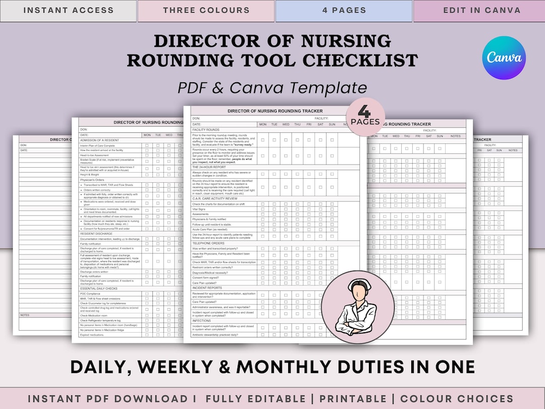 Primary: Director of Nursing Rounding Tool Checklist | Daily Weekly ...
