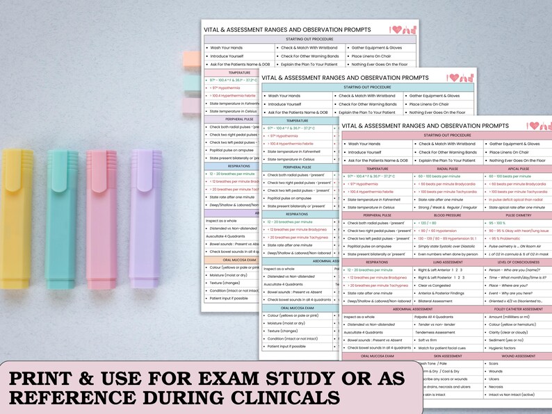 Nursing Vital Signs Cheat Sheet – Ranges and Assessment Prompts - SIM ...