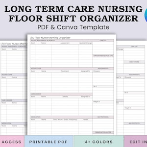 Long Term Care Nursing Floor Shift Organizer - Morning, Afternoon & Evening Report Sheets - Patient Assessment, Wound Care, CNA Assignments