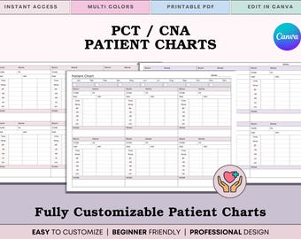 PCT & CNA Nursing Report Sheet For 6 Patients, 3 Sets of Vitals (PDF + Canva)