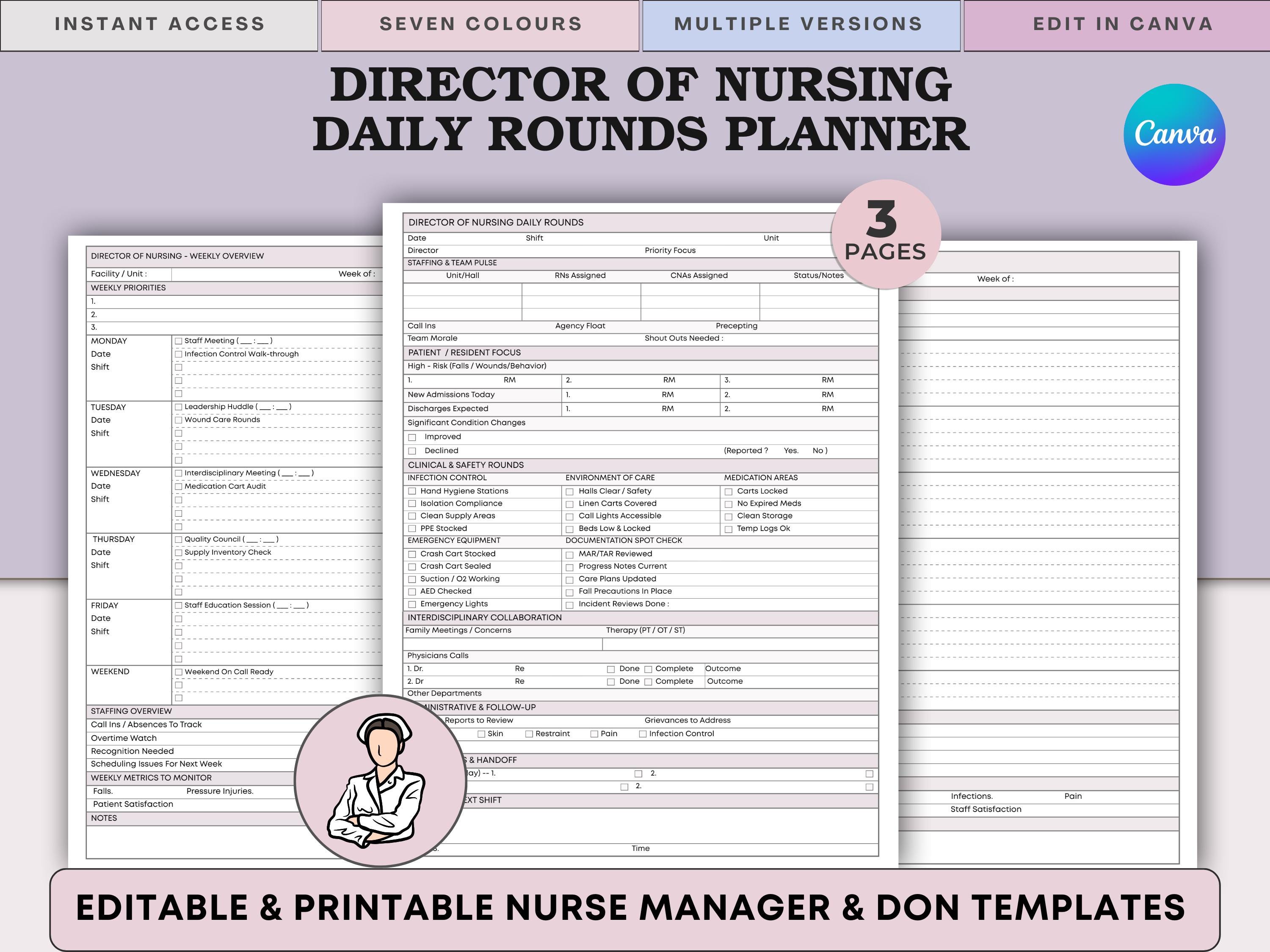 DON Daily Rounds Planner & Weekly Overview – LTC Nursing Home Templates ...
