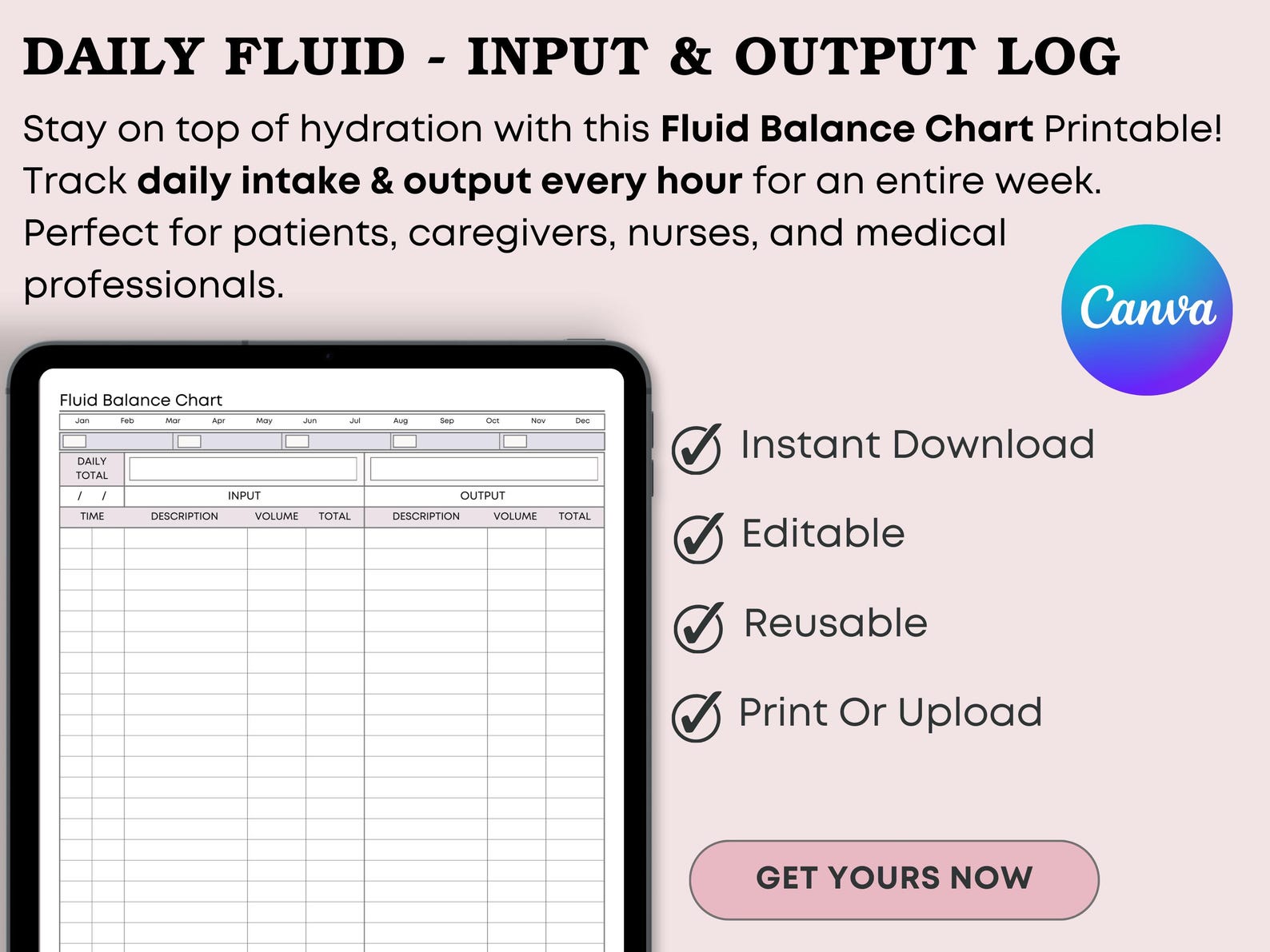 Fluid Balance Chart Printable | Daily Intake & Output Tracker | Medical ...