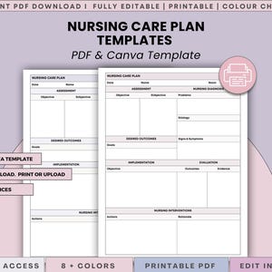 Mallar för vårdplaner för omvårdnad - Bedömning, diagnos, interventioner för sjuksköterskor och sjuksköterskestudenter (PDF + Canva)