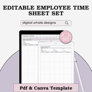 Editable Employee Timesheet,Work Log,Employee Timecard,Work Organiser,Employee Checklist,Timesheet Form, Canva Template, Employee Tracker