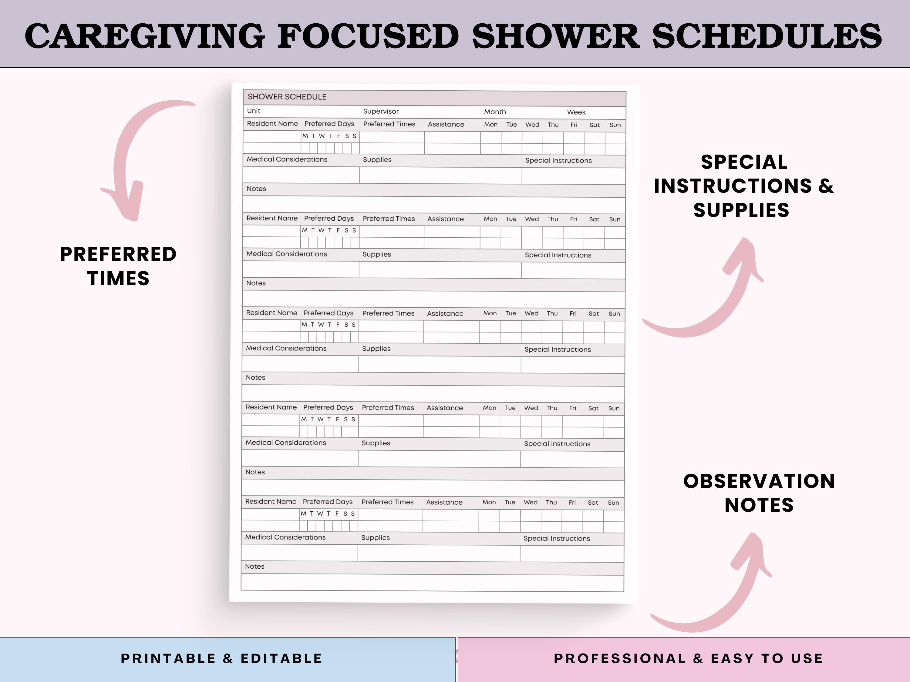 ADL Shower Schedule & Tracking System for Assisted Living and Nursing ...