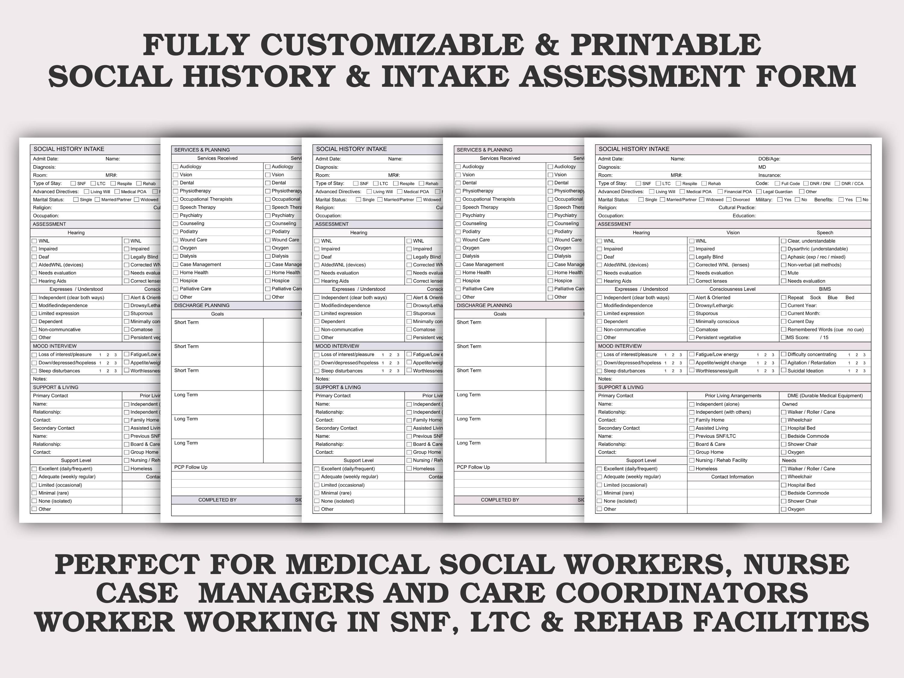 Comprehensive Social History & Intake Assessment Form | Social Workers ...