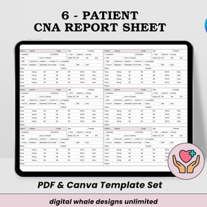 CNA Brain Sheet for 6 Patients, Certified Nursing Assistant, Cna Tech Shift Report, CNA, LPN  Nurse Shift Planner, Print Pdf & Edit in Canva