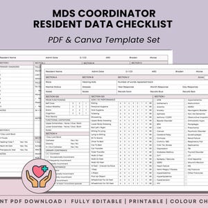 MDS 3.0-bedömningsfuskblad - RAI MDS-koordinators checklista för boendedata (utskrift i PDF-format + Canva)