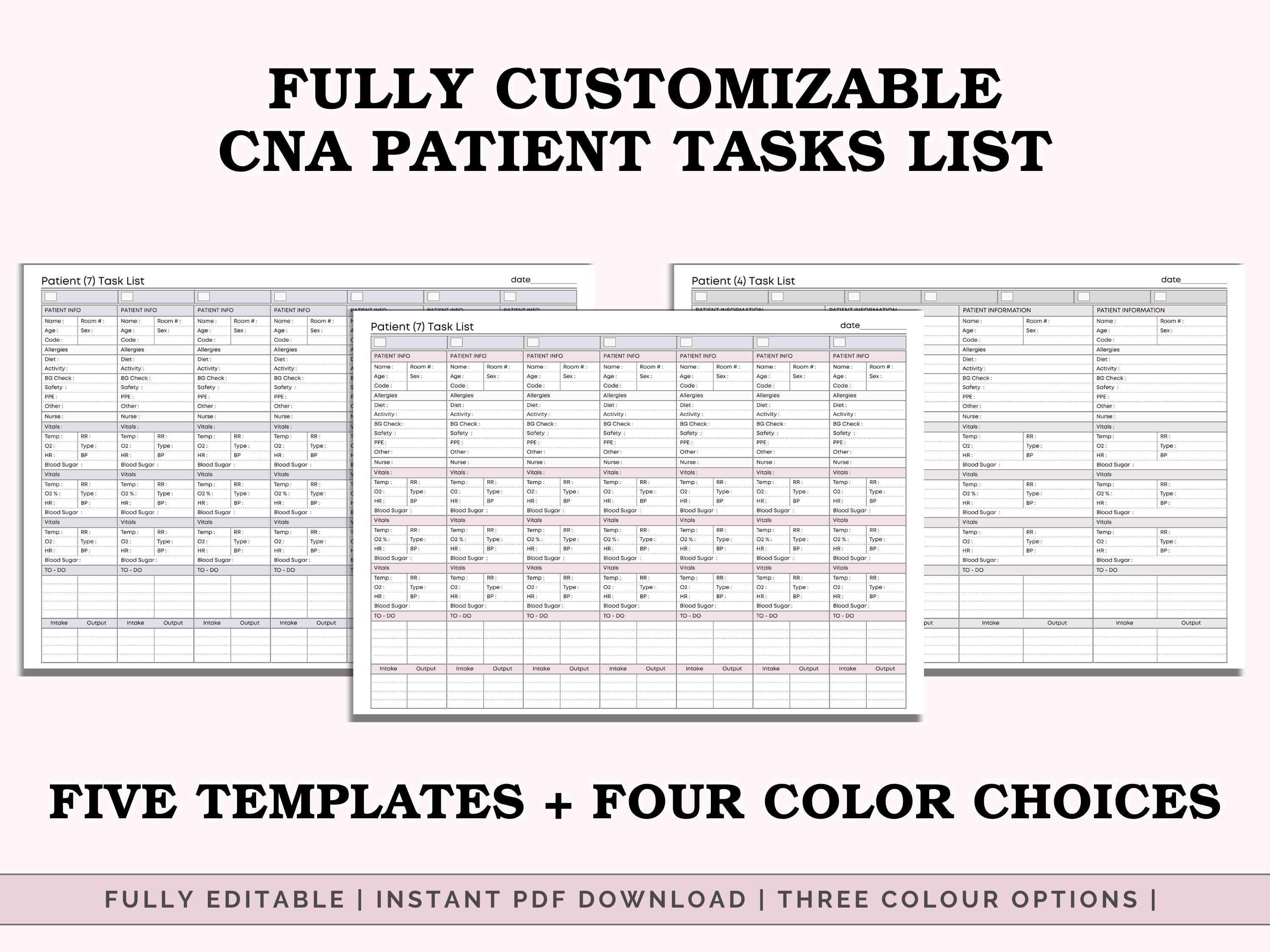 CNA & PCT Nursing Shift Report Sheets for 6 Patients - Nursing ...