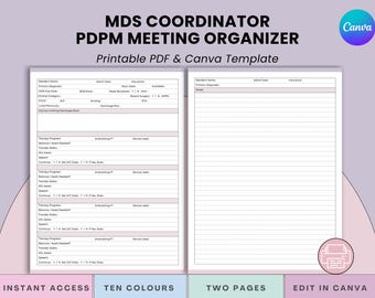 PDPM Patient Tracker: MDS Coordinator 4 Week Assessment Tool (Print PDF + Canva)