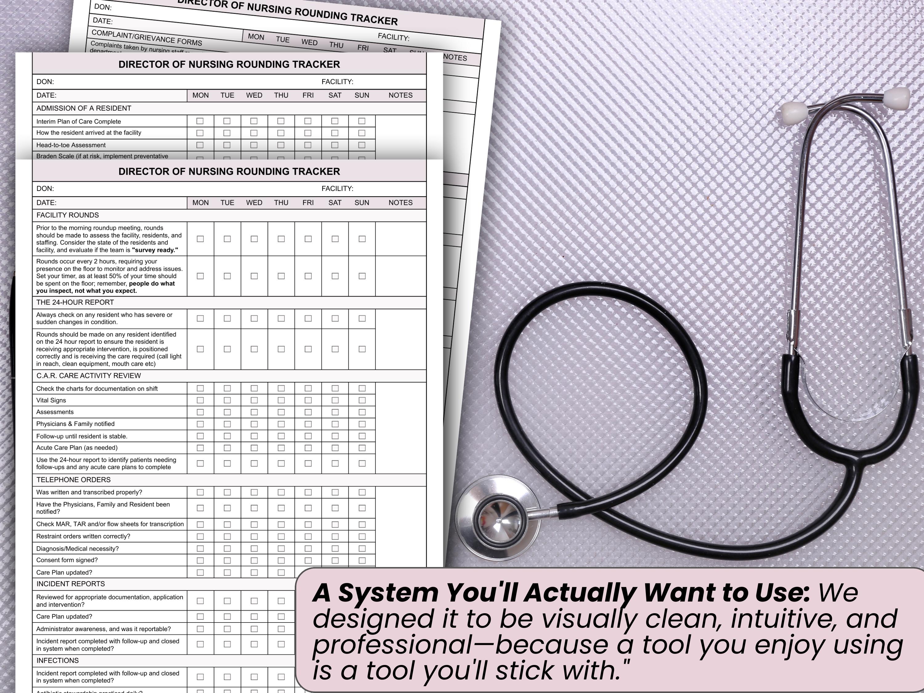 Rounding Checklists Primary: Director of Nursing Rounding Tool Checklist | Daily Weekly ...