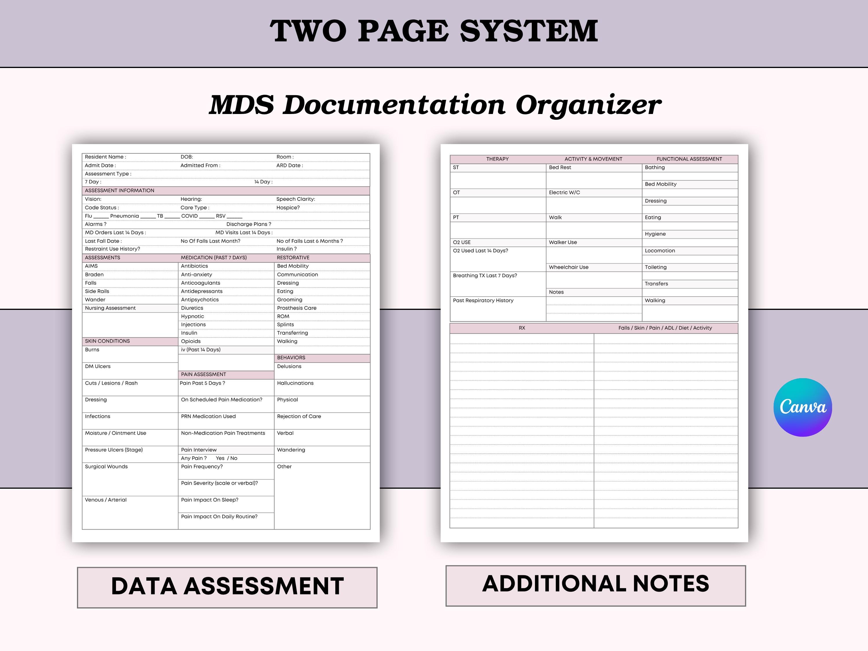 MDS Assessment Data Collection Printable Worksheet for MDS 3.0 ...