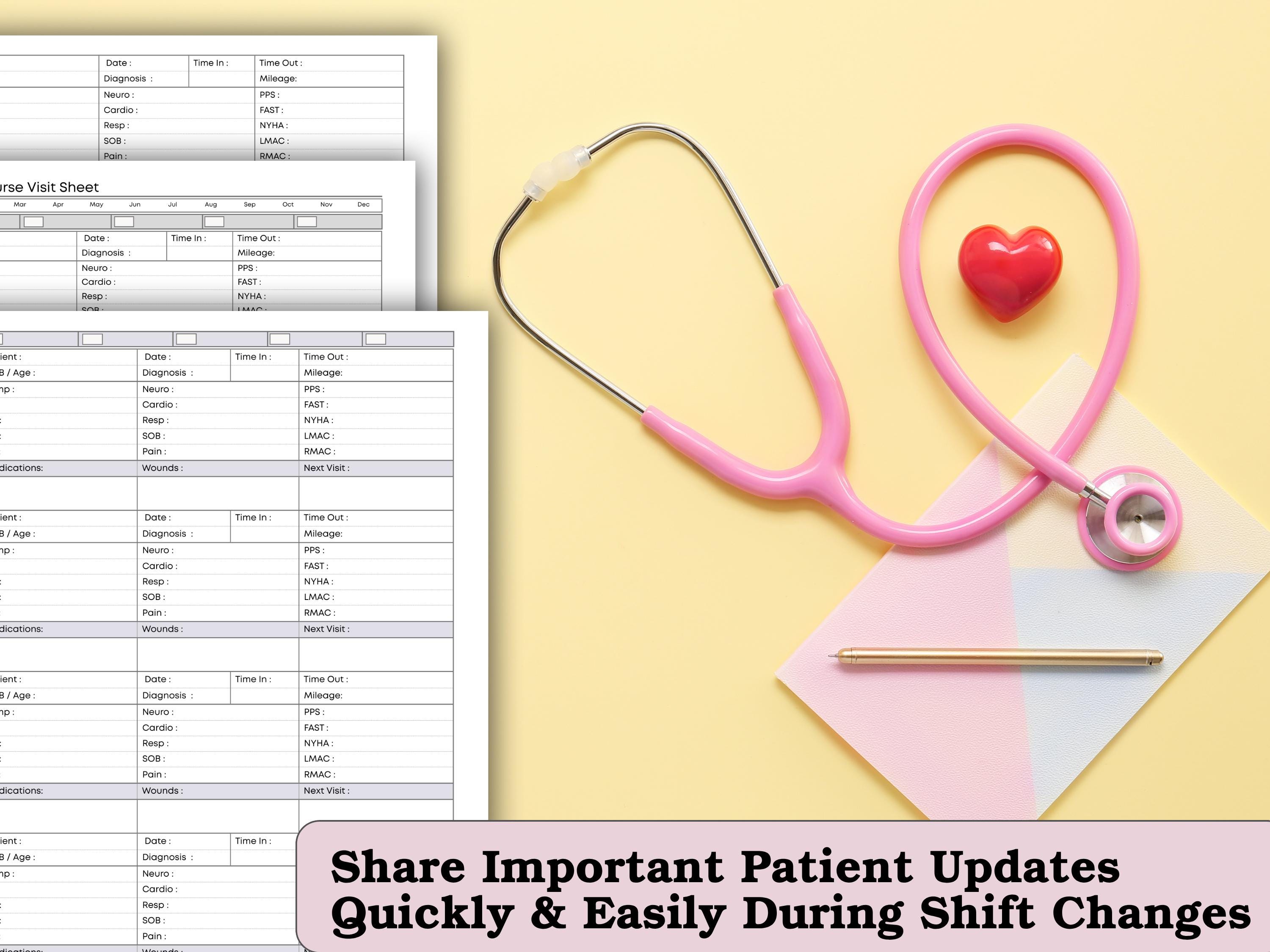 Hospice Nurse Visit Sheet - Home Health Patient Assessment & Vitals ...