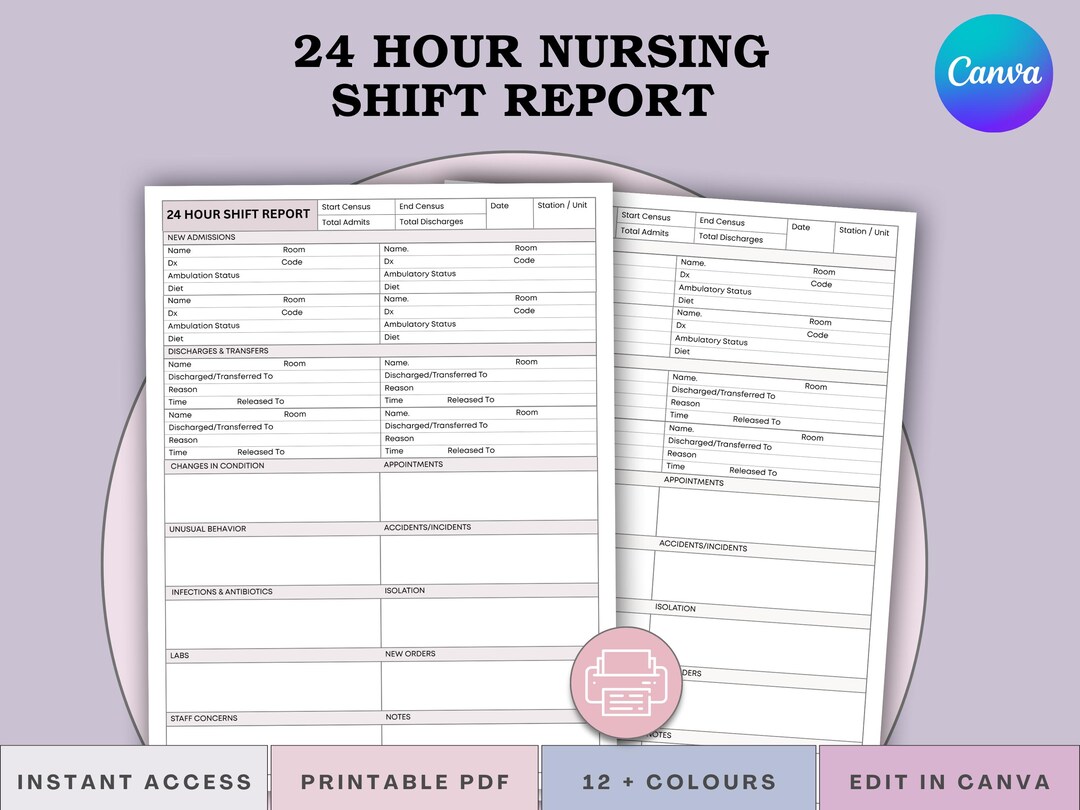 Hourly Report.pdf Nursing Manager 24 Hour Report - Charge Nurse Shift Updates Organizer ...