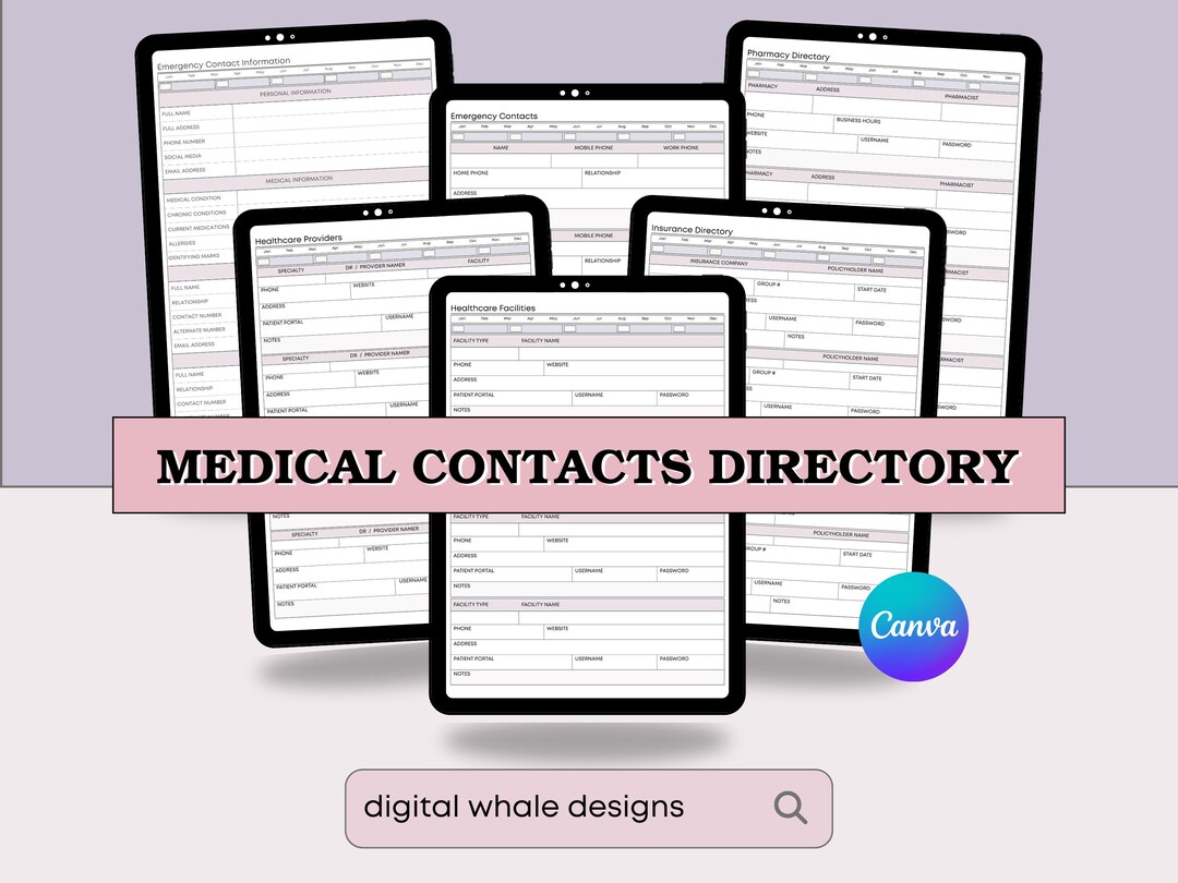 Medical Contacts Printable | Emergency Contact List | Healthcare ...
