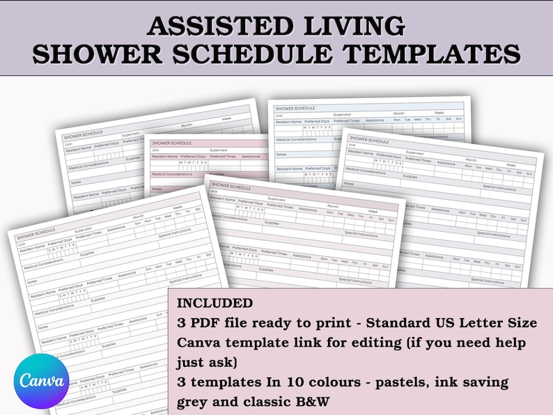 Shower Forms ADL Shower Schedule & Tracking System for Assisted Living and Nursing ...