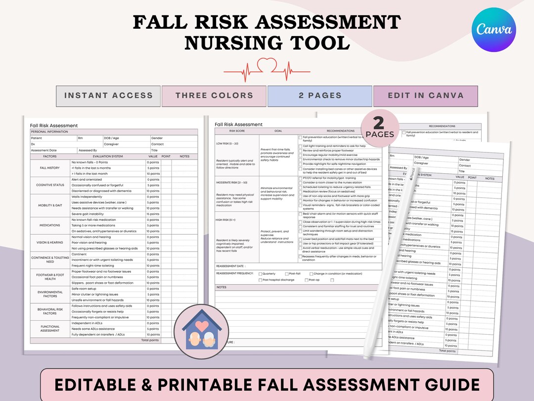 Fall Risk Assessment Tool: Printable Prevention Checklist for Elderly ...