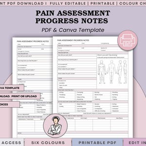 Pain Assessment Progress Notes - SOAP Charting Template - Pain Management Tools Physiotherapy & Chiropractor (Canva)