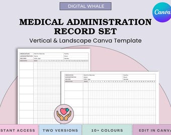 MAR Medication Administration Record Printable Template PDF, in Nursing Homes, LTC, Senior Care Homes, Home Health. Editable in Canva