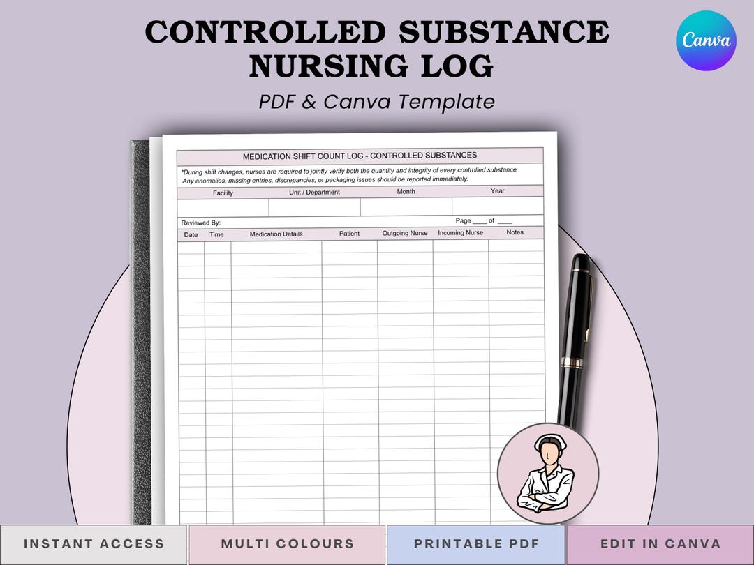 Controlled Substance Medications Count Log for Nurses - Shift ...