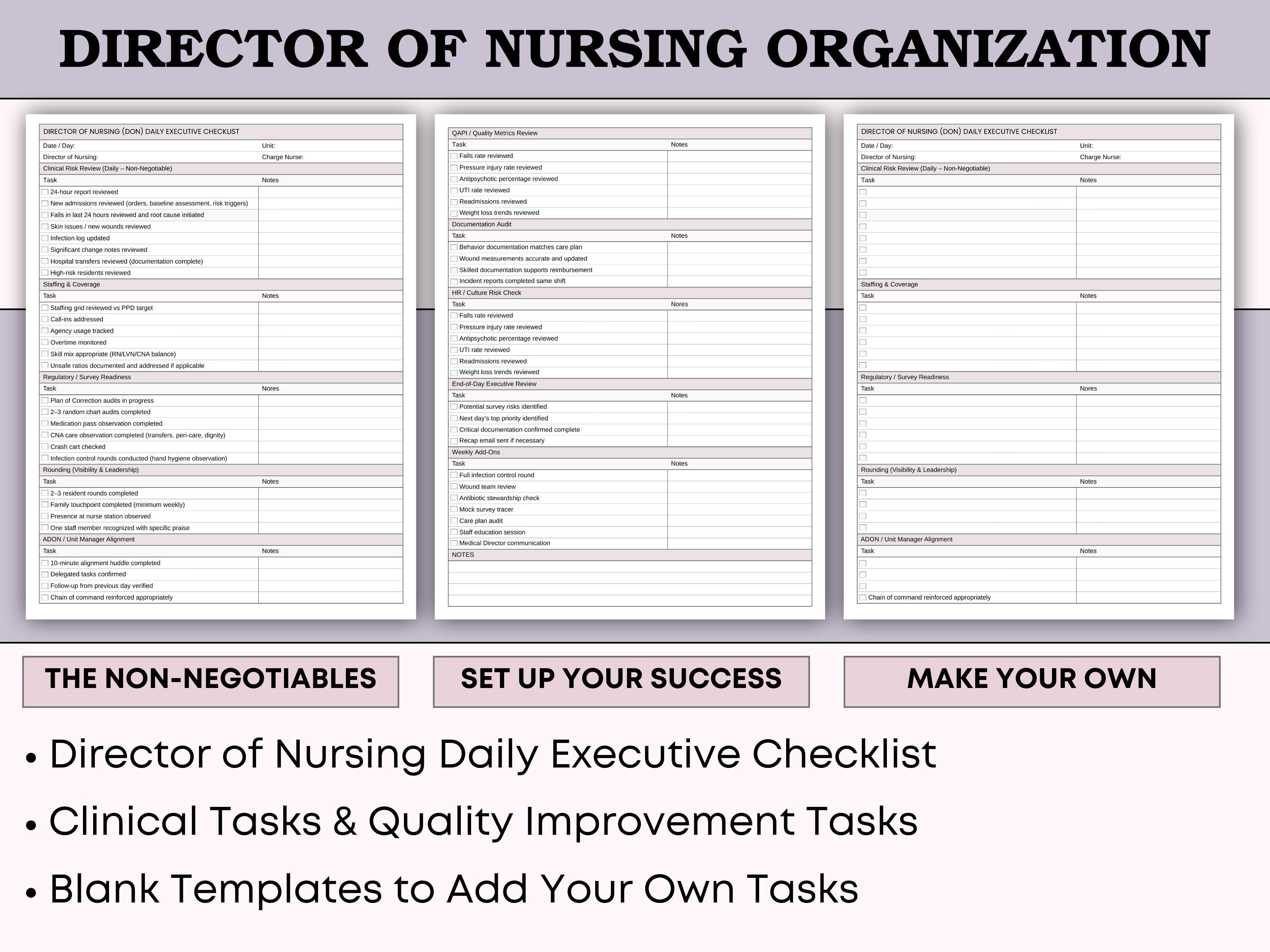 Director of Nursing Daily Executive Checklist - Clinical & Audit Tasks ...