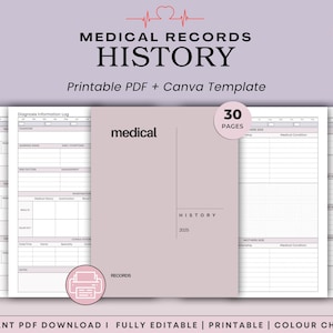 Ausdruckbare Medizinische Sammelmappe - Gesundheitspflege Organisation (Pdf + Canva)