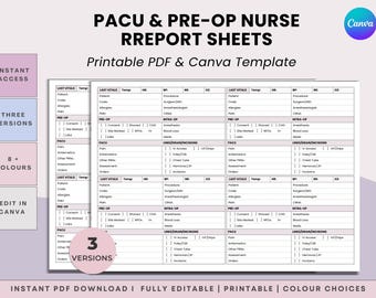 The Perioperative Nursing Report : 4-Patient Tracking Sheets for Pre-Op & PACU Nurses - Recovery Room Notes - PDF