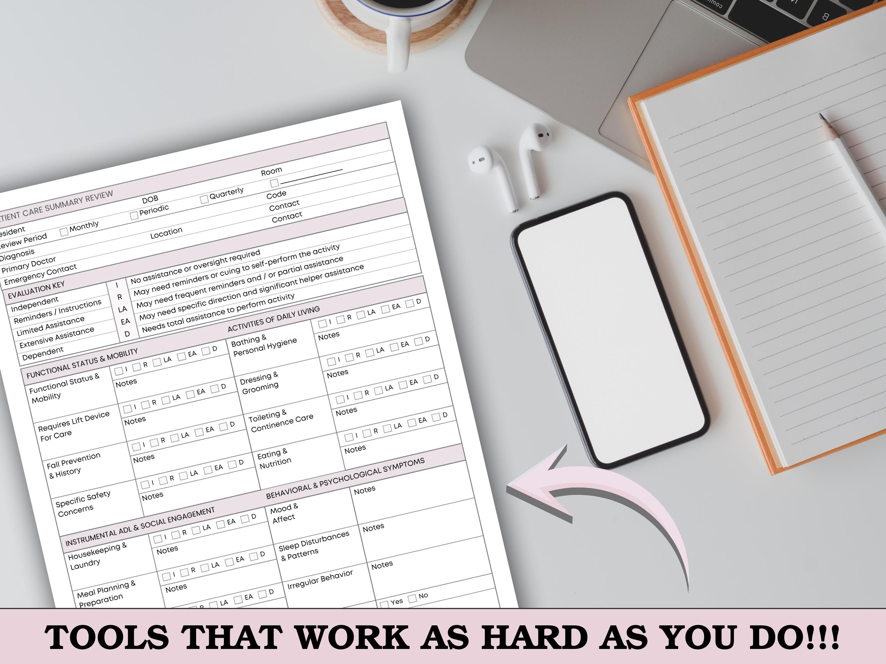 Care Plan Summary Template, Resident Nursing Assessment Form - ADL ...