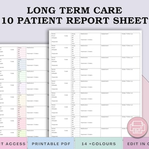 Long-Term Care Report Sheet: 10-Patient Nursing Shift Organizer (Printable PDF + Canva Template)