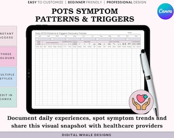 POTS Symptom Tracker - Dysautonomia & Presyncope Symptom Journal (Printable PDF + Canva)