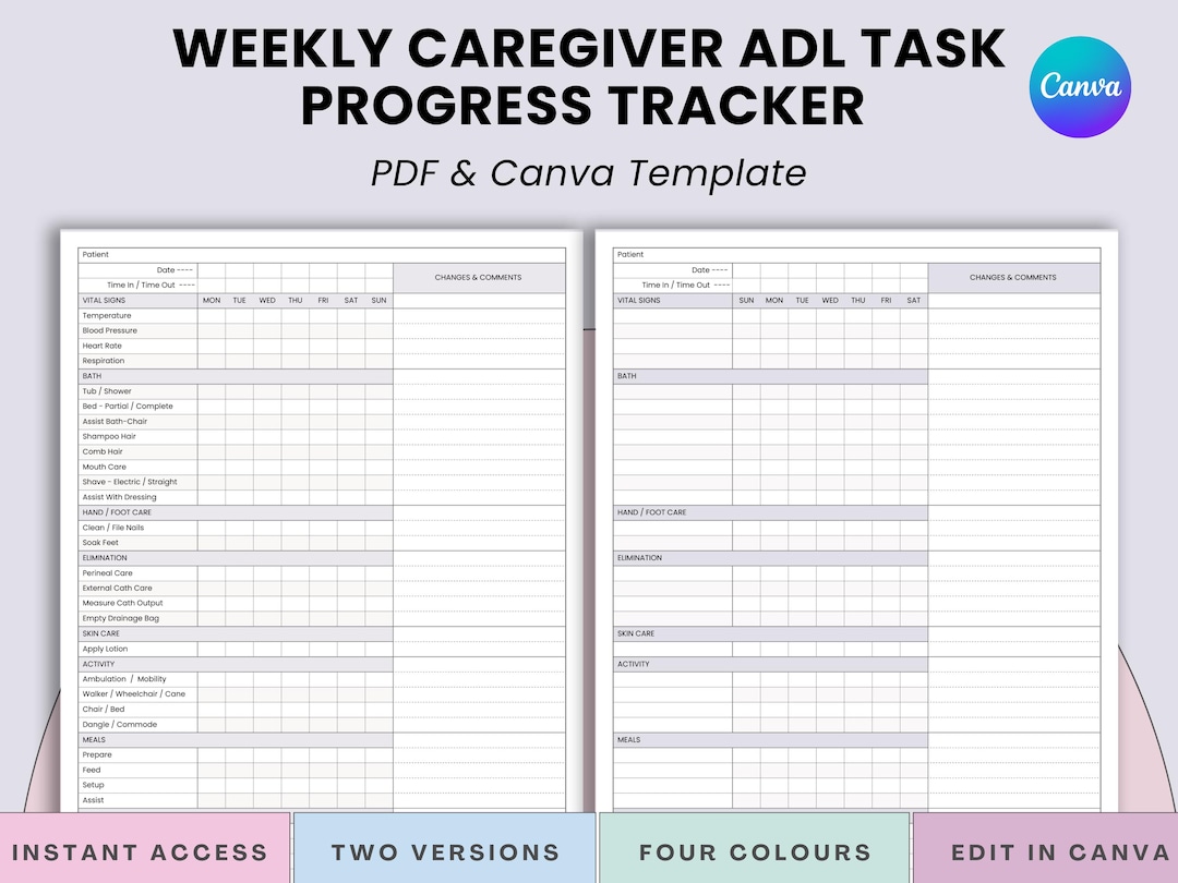 Adls Chart.pdf Printable Adls Weekly Care Progress Chart for Cnas, Hospice Aides, LTC ...