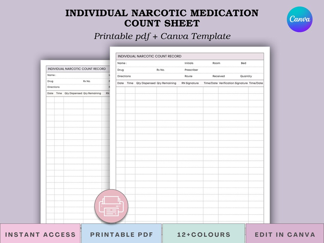 Printable Individual Controlled Substance Narcotics Count Sheet MAR Printable Individual Controlled Substance Narcotics Count Sheet MAR
