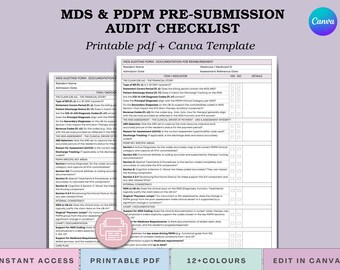 Die ultimative MDS & UB-04 Checkliste für die Prüfung vor der Vorlage | PDPM Compliance Tool - Druck Pdf + Canva