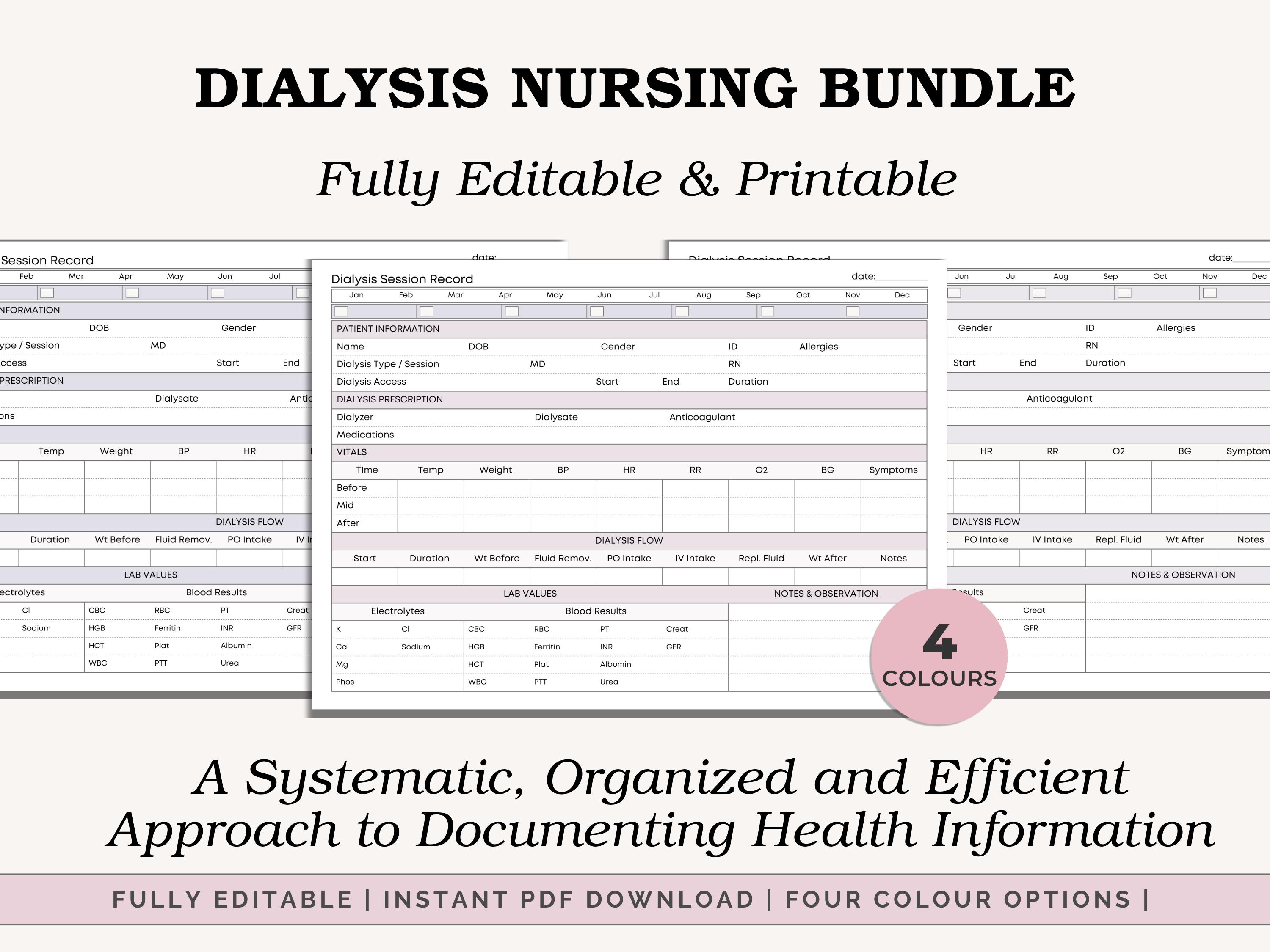 Dialysis Rounding Notebook Dialysis Nurse Charting Set – Patient Records, Tracker & Flow Sheet ...