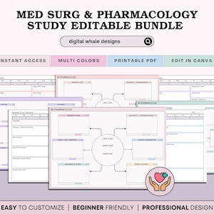 Nursing concept map bundle,Cocept map template,Printable nursing concept map,Nursing Printables,Nursing study templates,Pharmacology,Disease