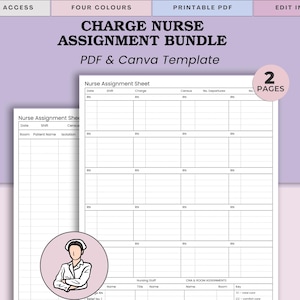 Charge Nurse Assignment Sheet - Nurse Manager RN & CNA Shift Planner - Staffing Schedule (PDF + Canva)