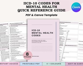 ICD-10 Mental Health Codes Cheat Sheet | Therapist & Counselor Reference Guide | Print Pdf + Canva